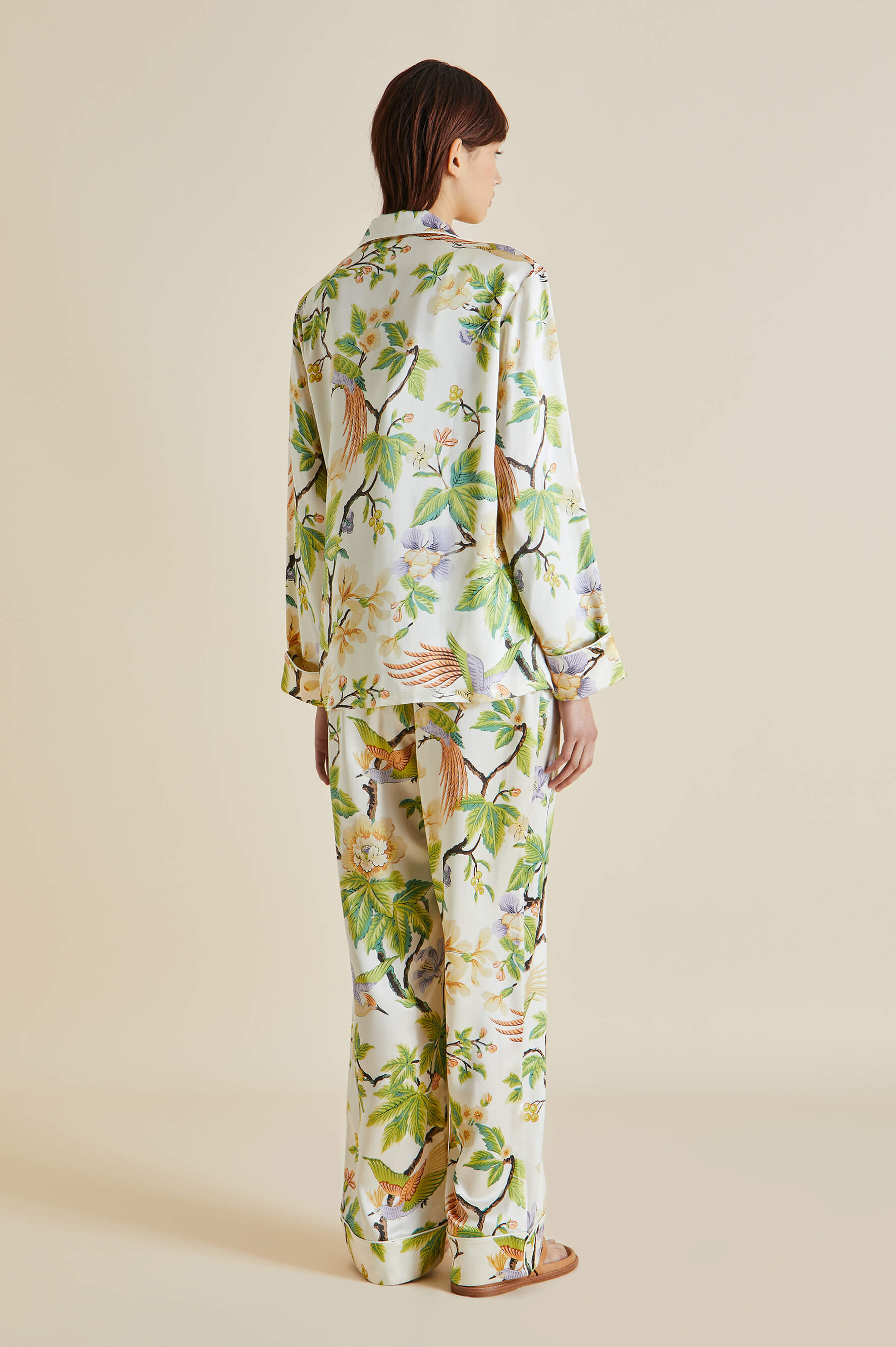 Lila Adisorn Cream Floral Silk Satin Pyjamas