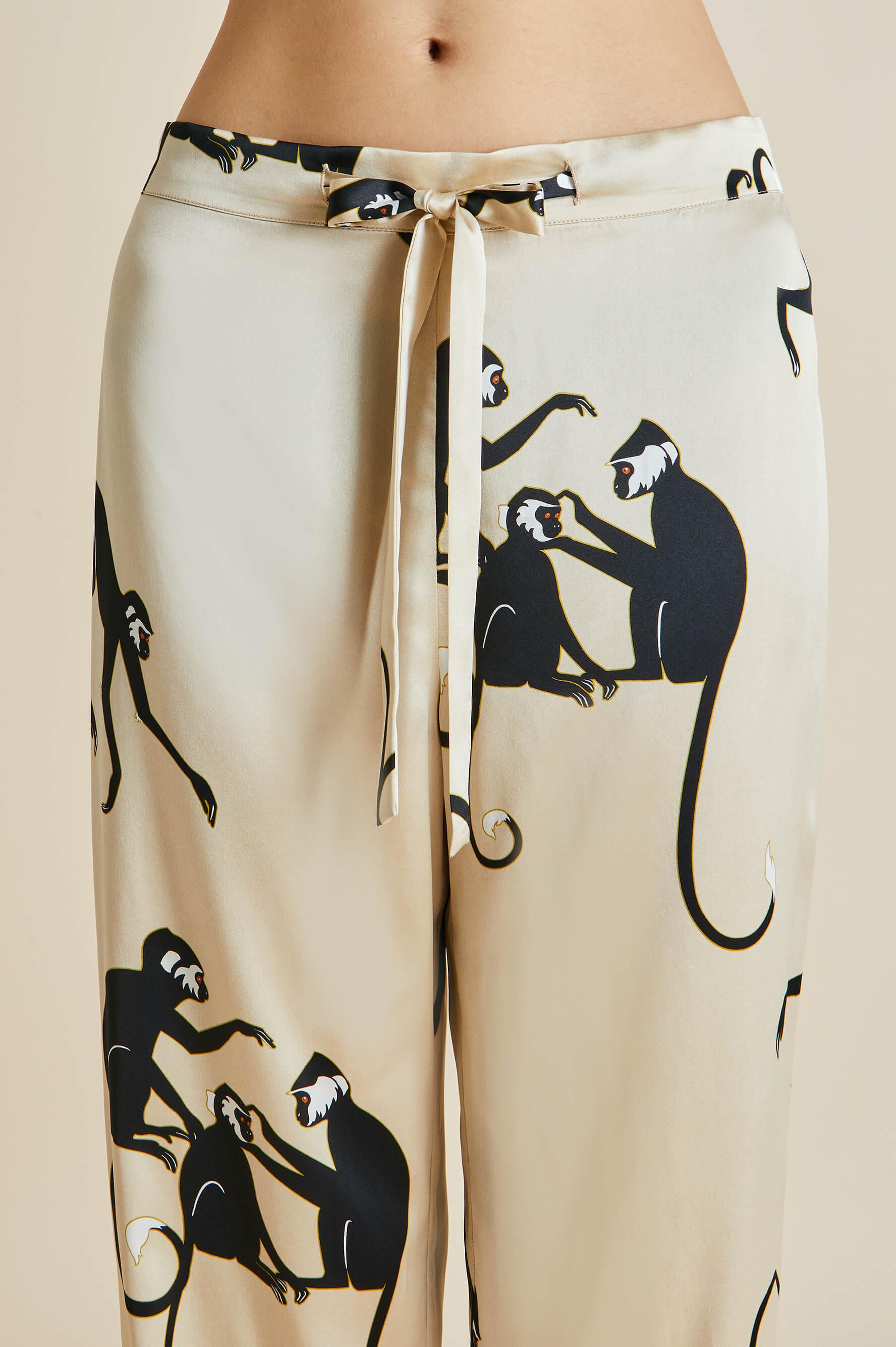 Lila Macaque Cream Monkey Silk Satin Pyjamas