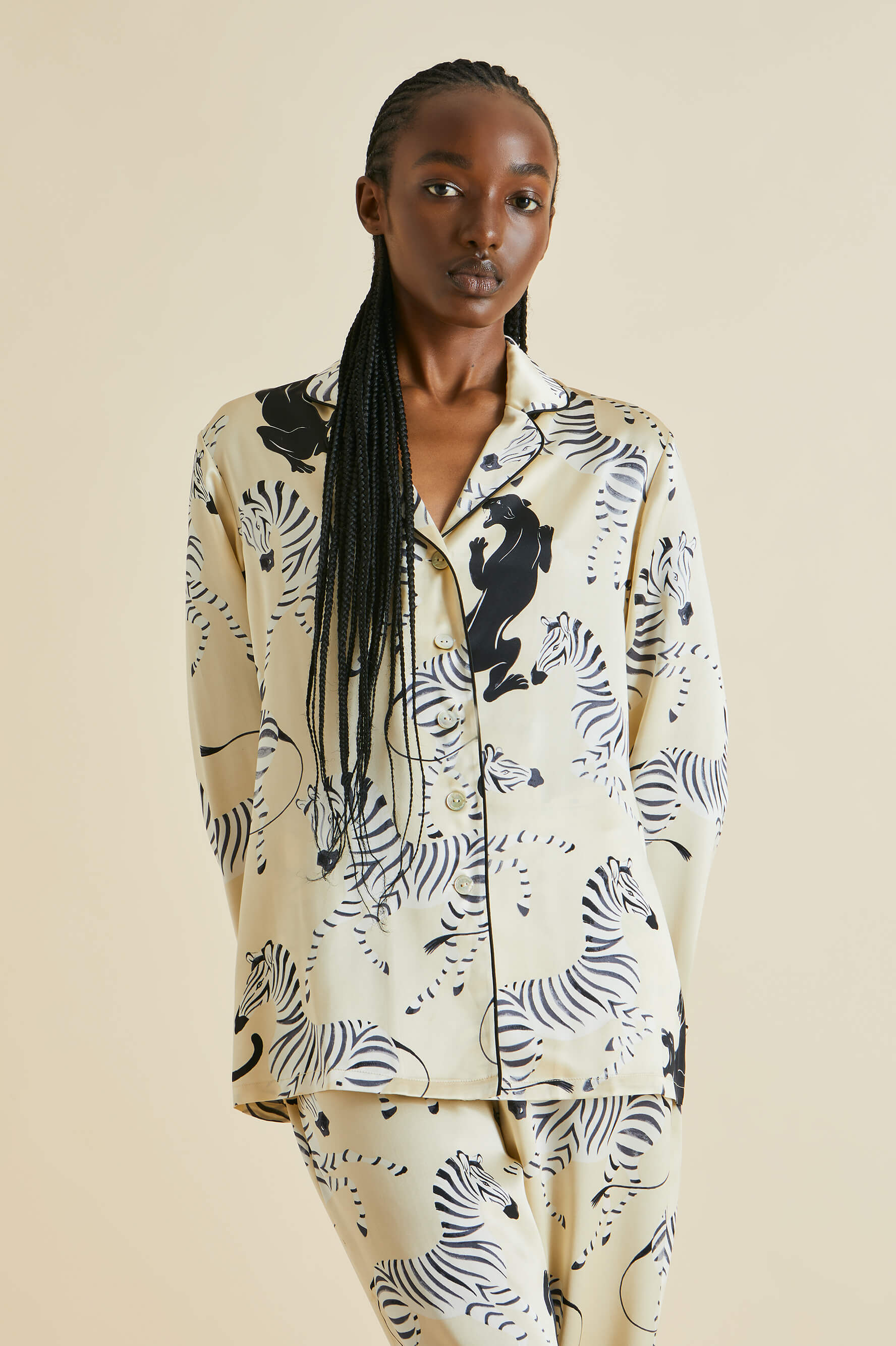 Lila Demy Cream Zebra Silk Satin Pyjamas