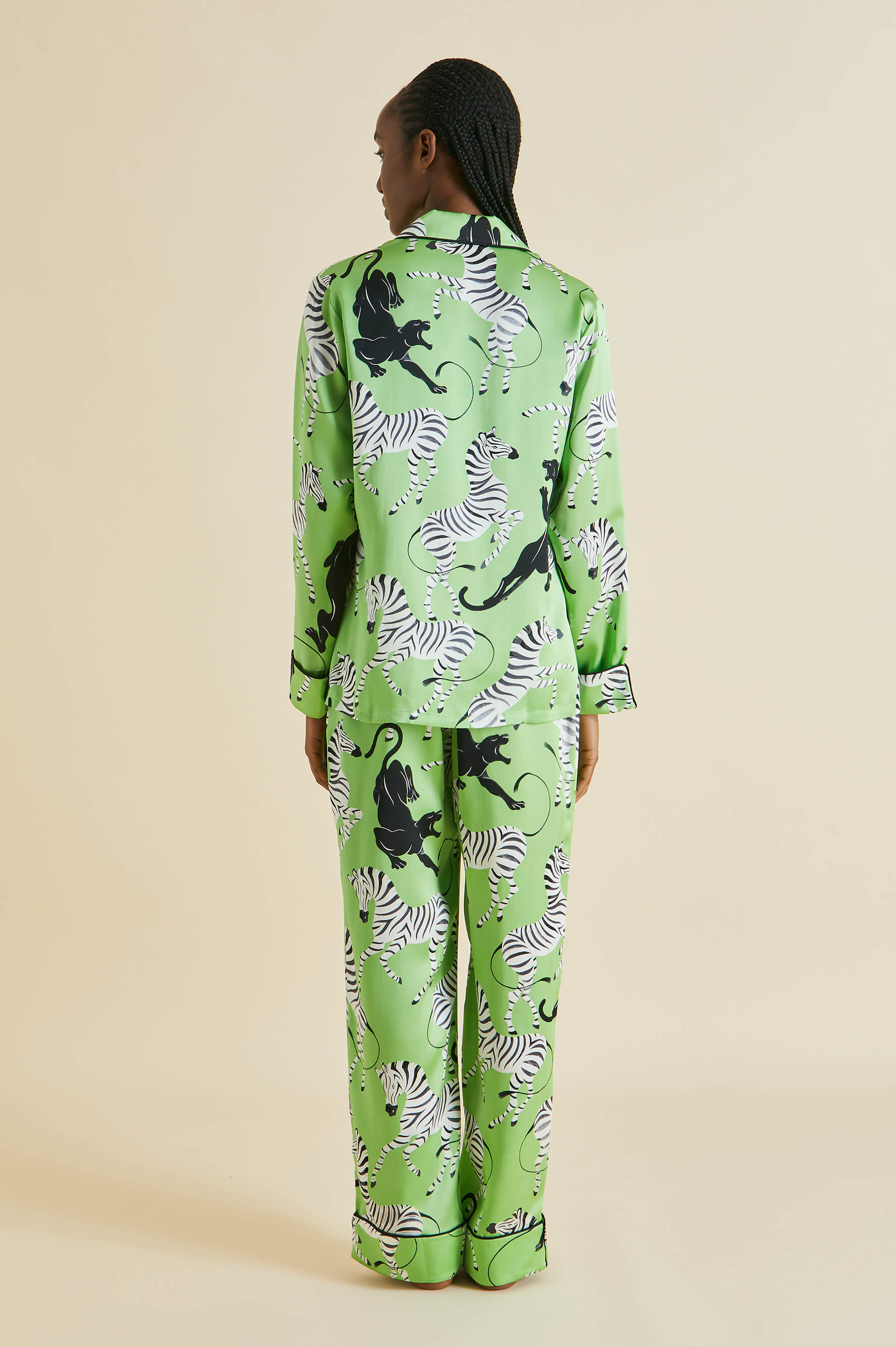 Lila Deneuve Green Zebra Silk Satin Pyjamas