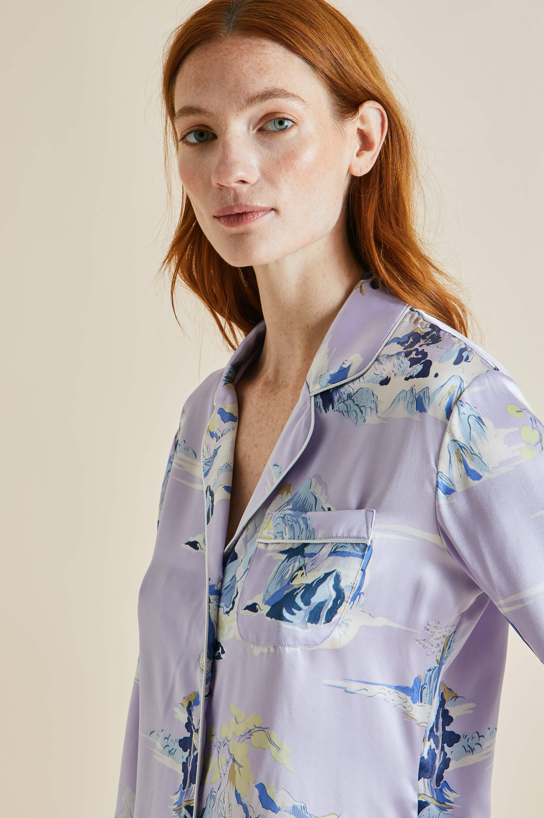 Lila Verandah Lilac Mountainscape Silk Satin Pyjamas