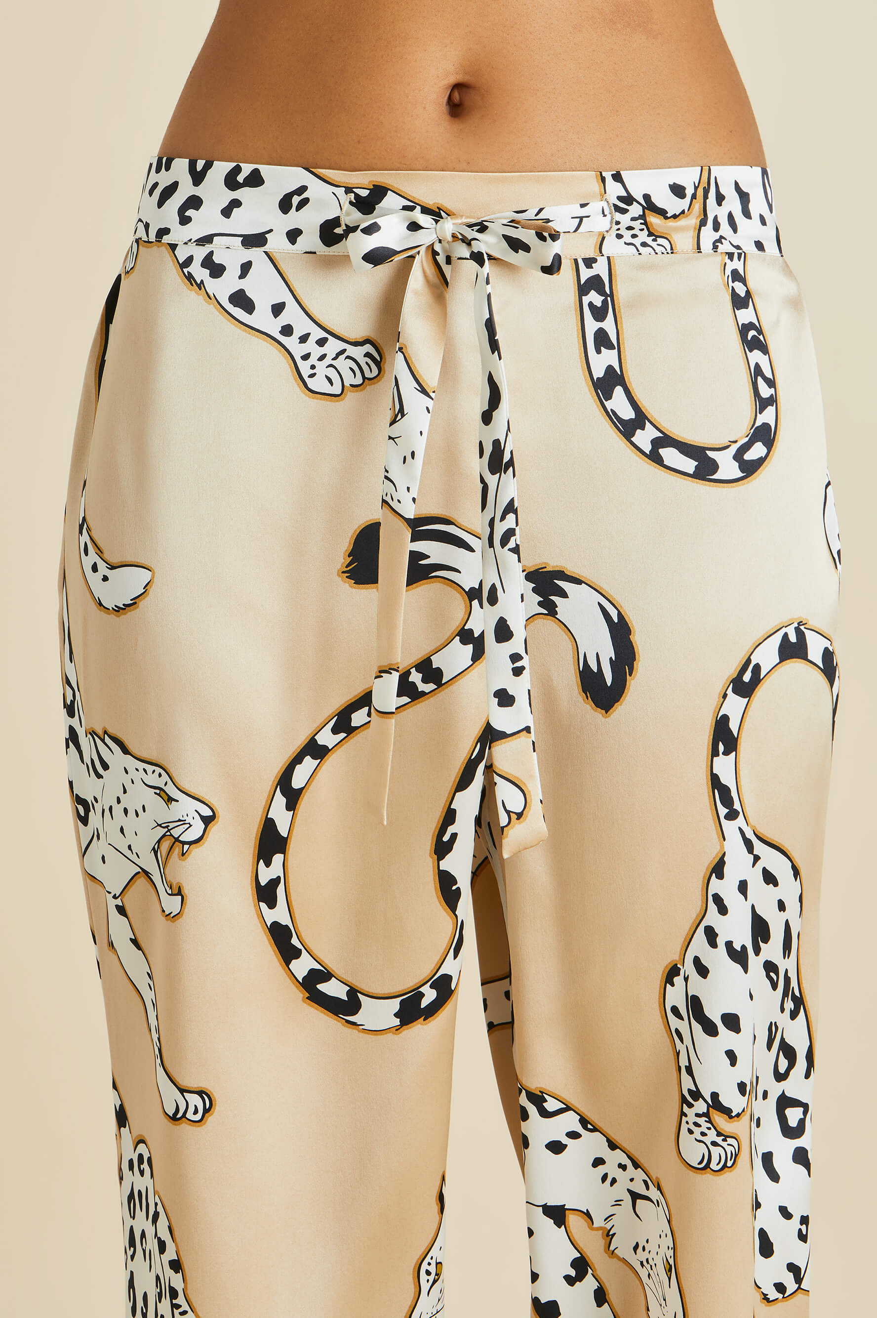 Lila Muir Beige Leopard Silk Satin Pyjamas