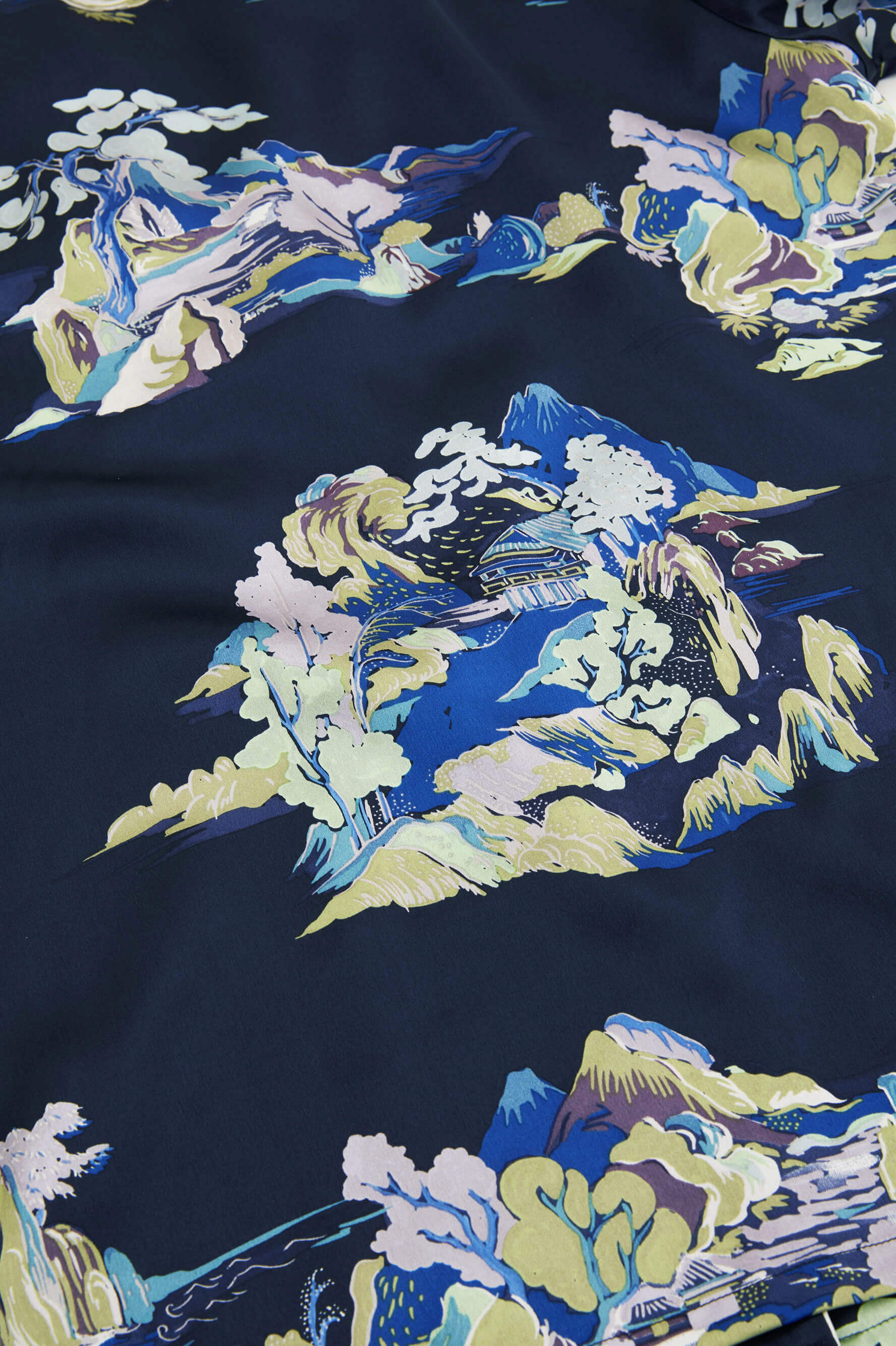 Lila Voyage Navy Mountainscape Silk Satin Pyjamas