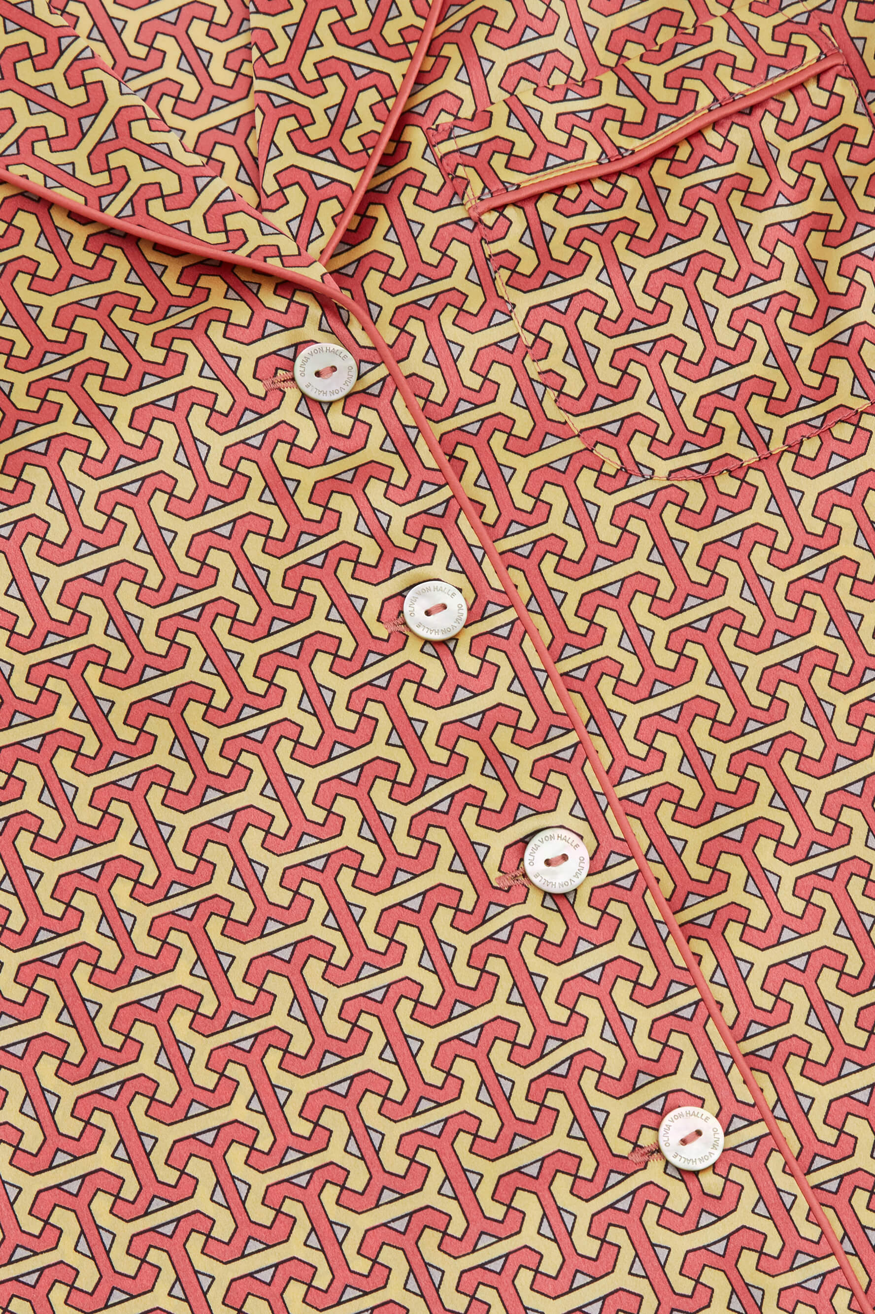 Lila Hibiscus Rose Geometric Silk Satin Pyjamas