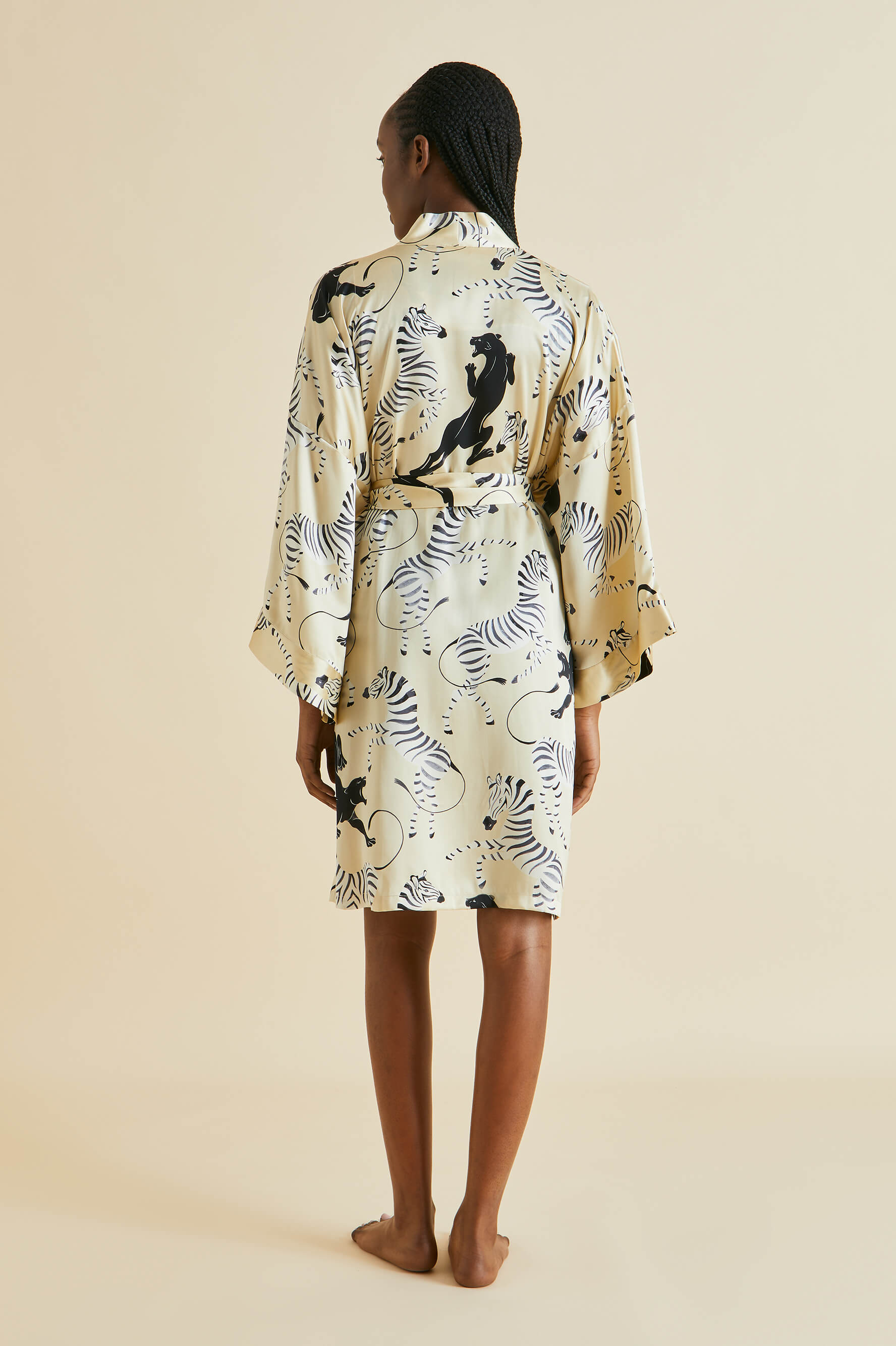 Mimi Demy Cream Zebra Silk Satin Robe