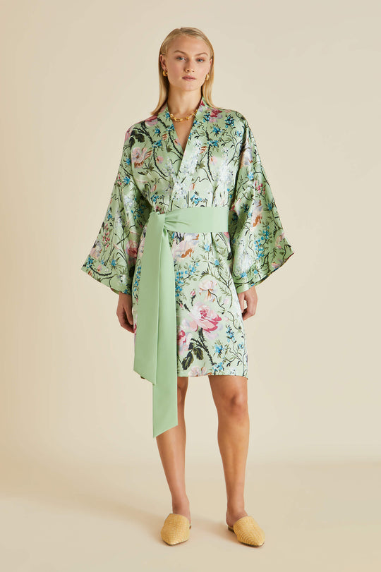 LV International Trade Adult Satin Kimono Robe - Teal