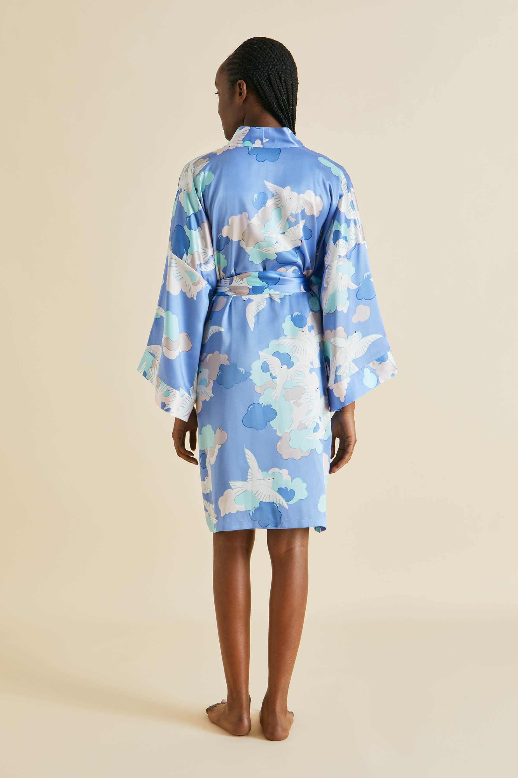 Mimi Juliette Blue Dove Silk Satin Robe