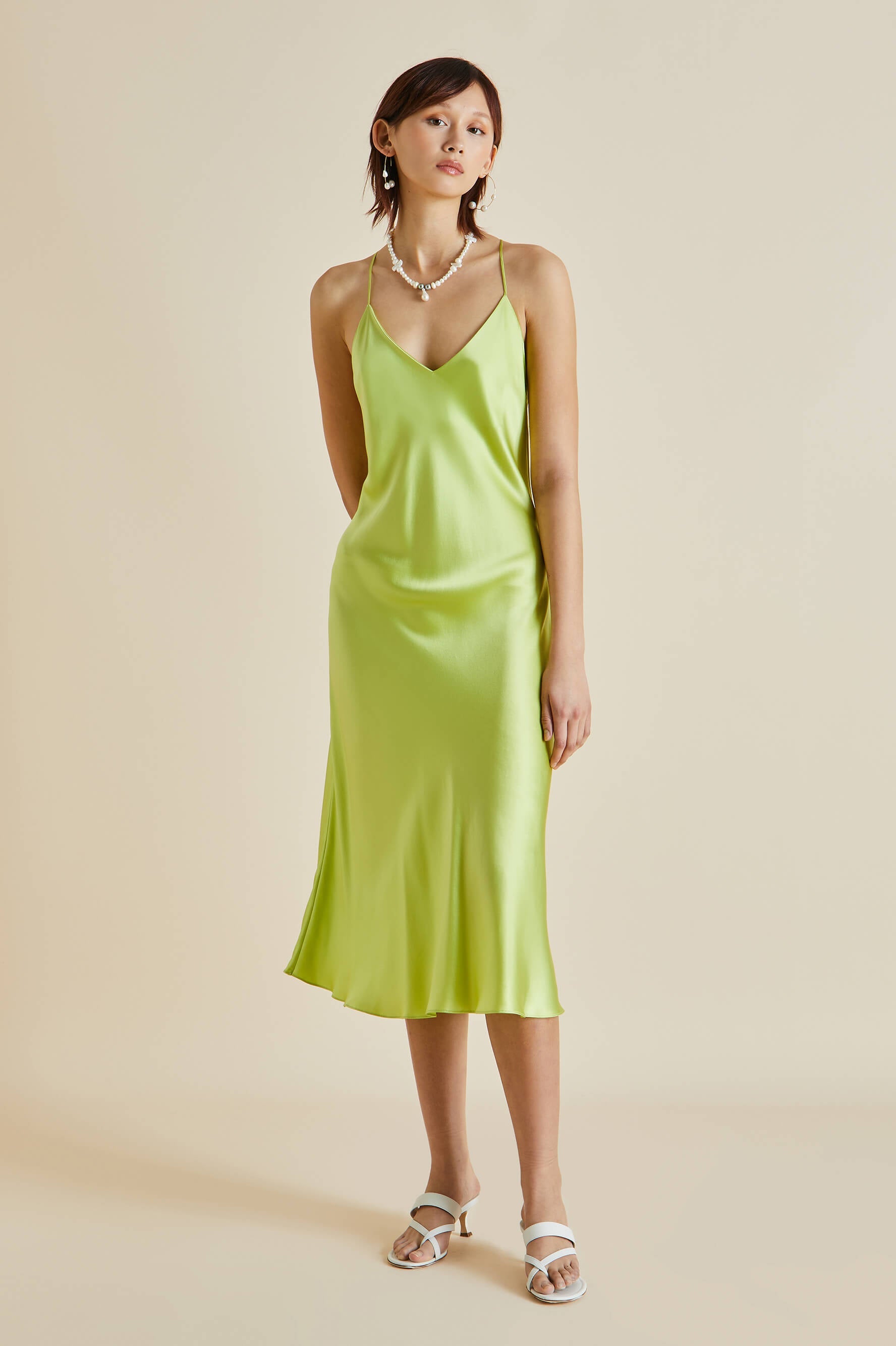 Mossy Palm Green Silk Satin Slip Dress