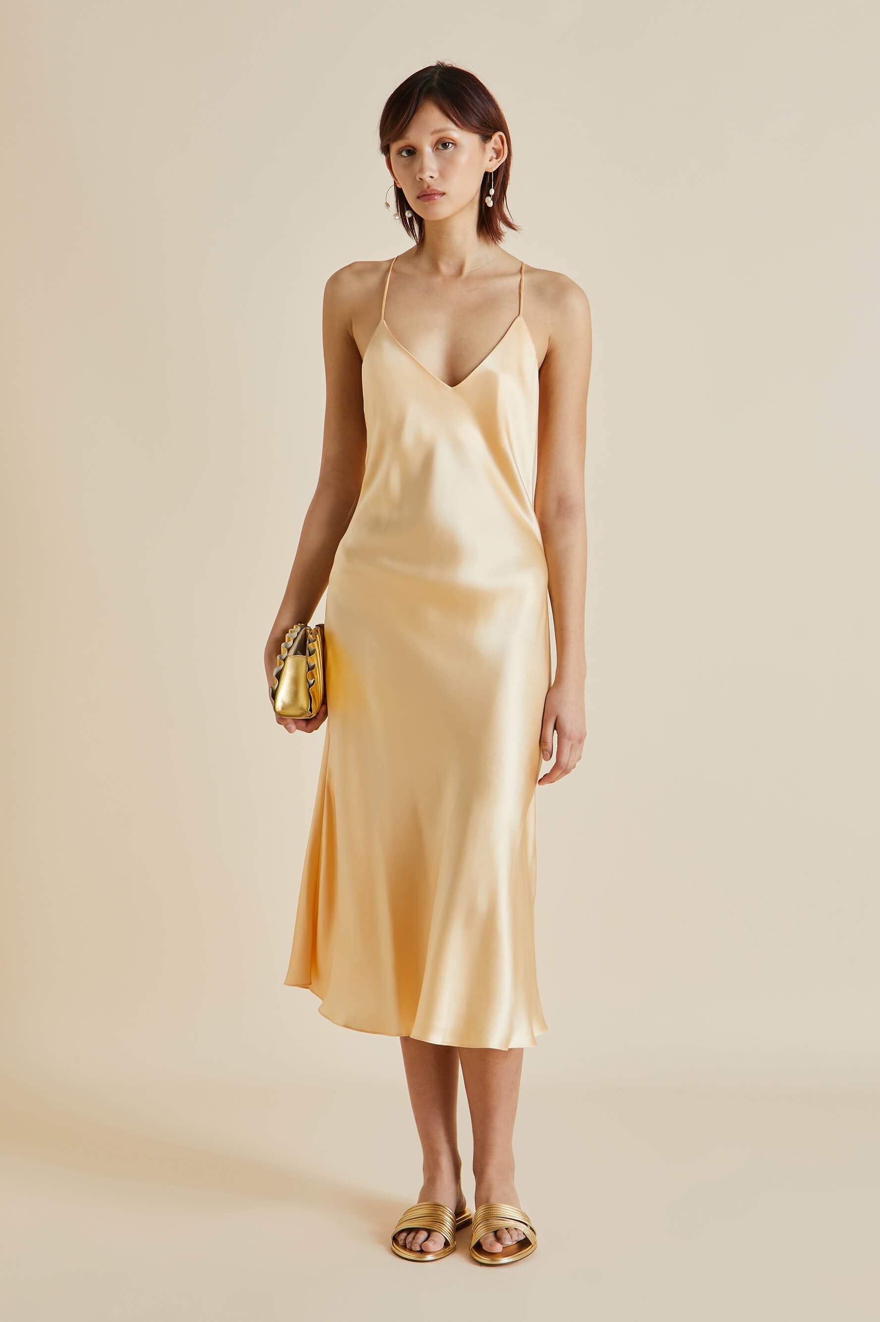 Mossy Bellini Orange Silk Satin Slip Dress