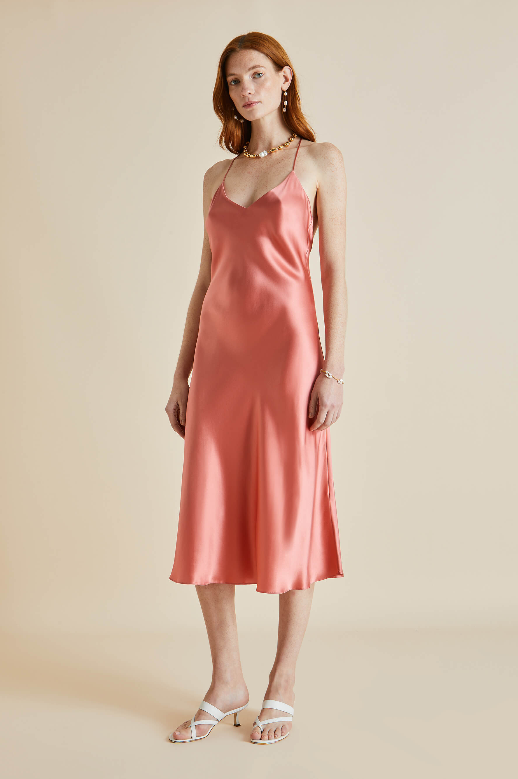 Mossy Rose Pink Silk Satin Slip Dress
