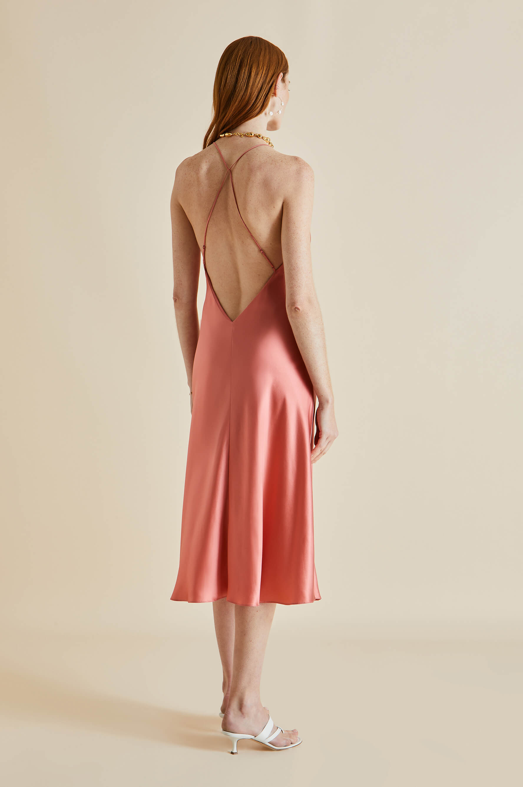 Mossy Rose Pink Silk Satin Slip Dress