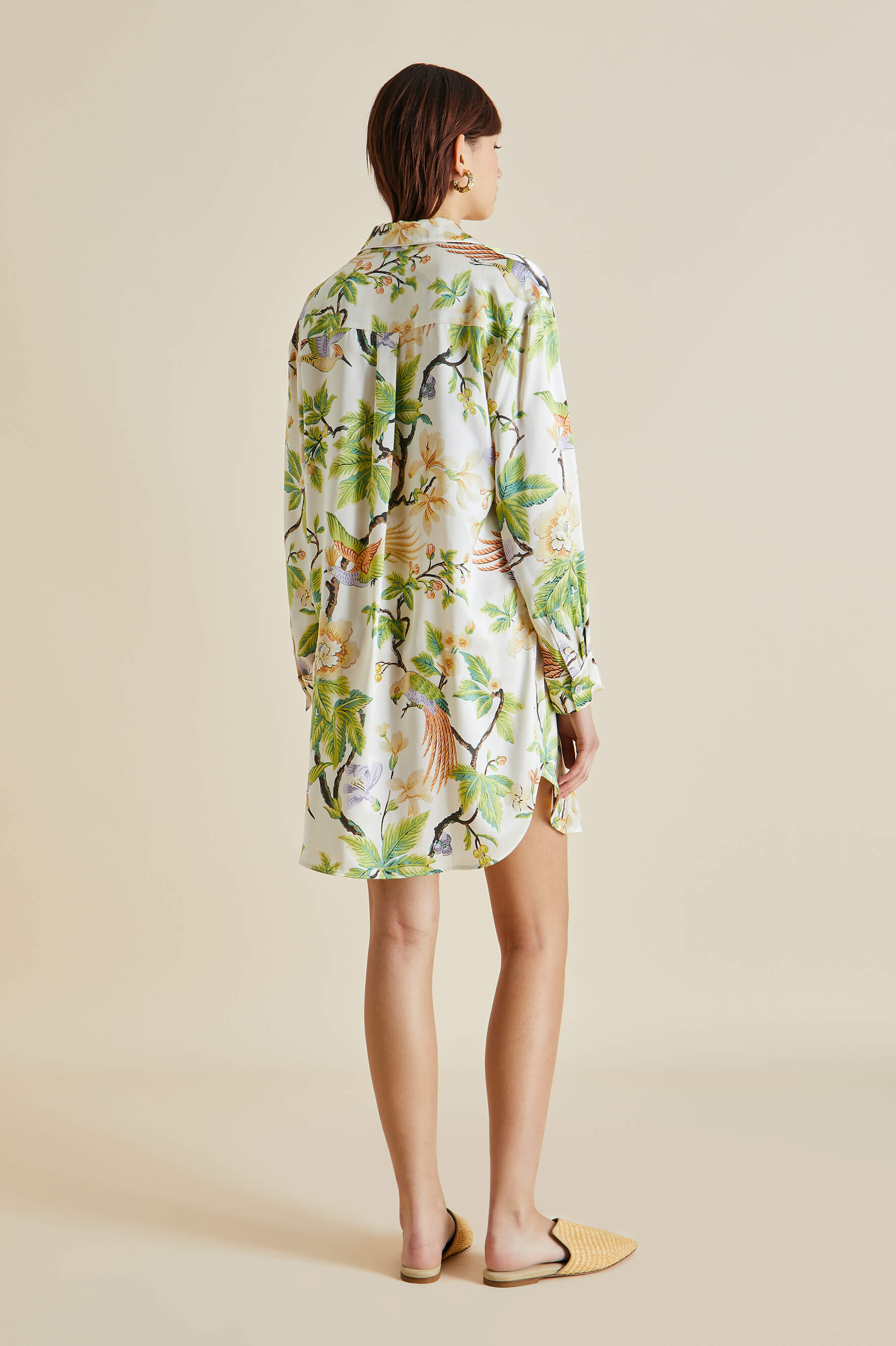Poppy Adisorn Cream Floral Silk Satin Nightshirt
