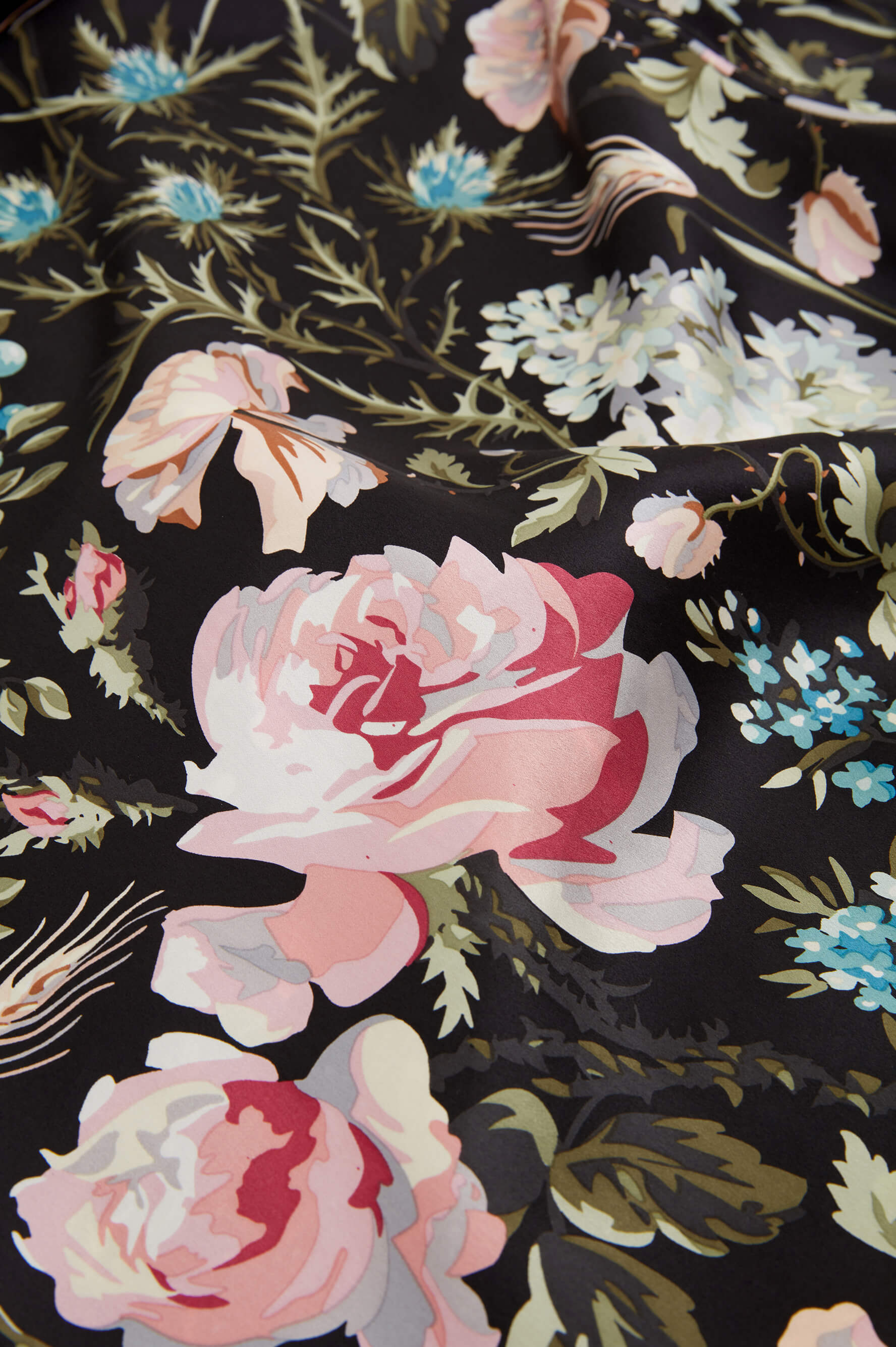 Queenie Esme Black Floral Robe in Silk Satin