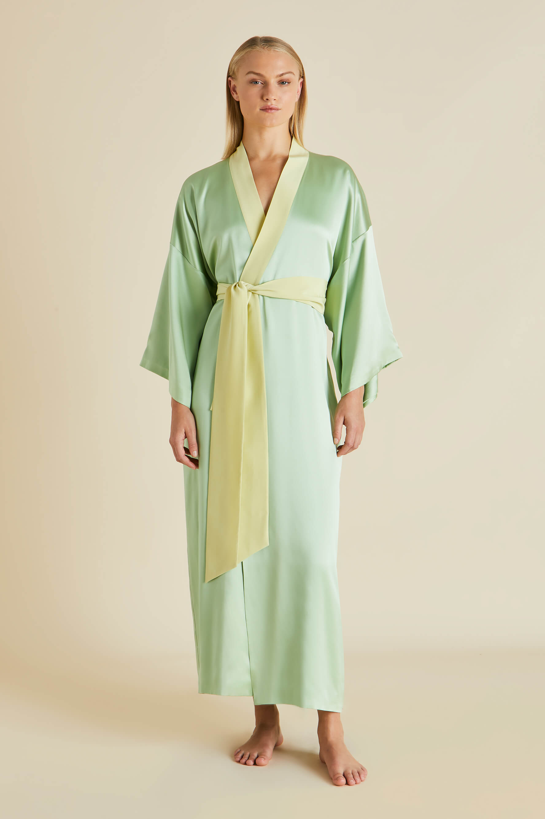 Queenie Green Robe in Silk Satin