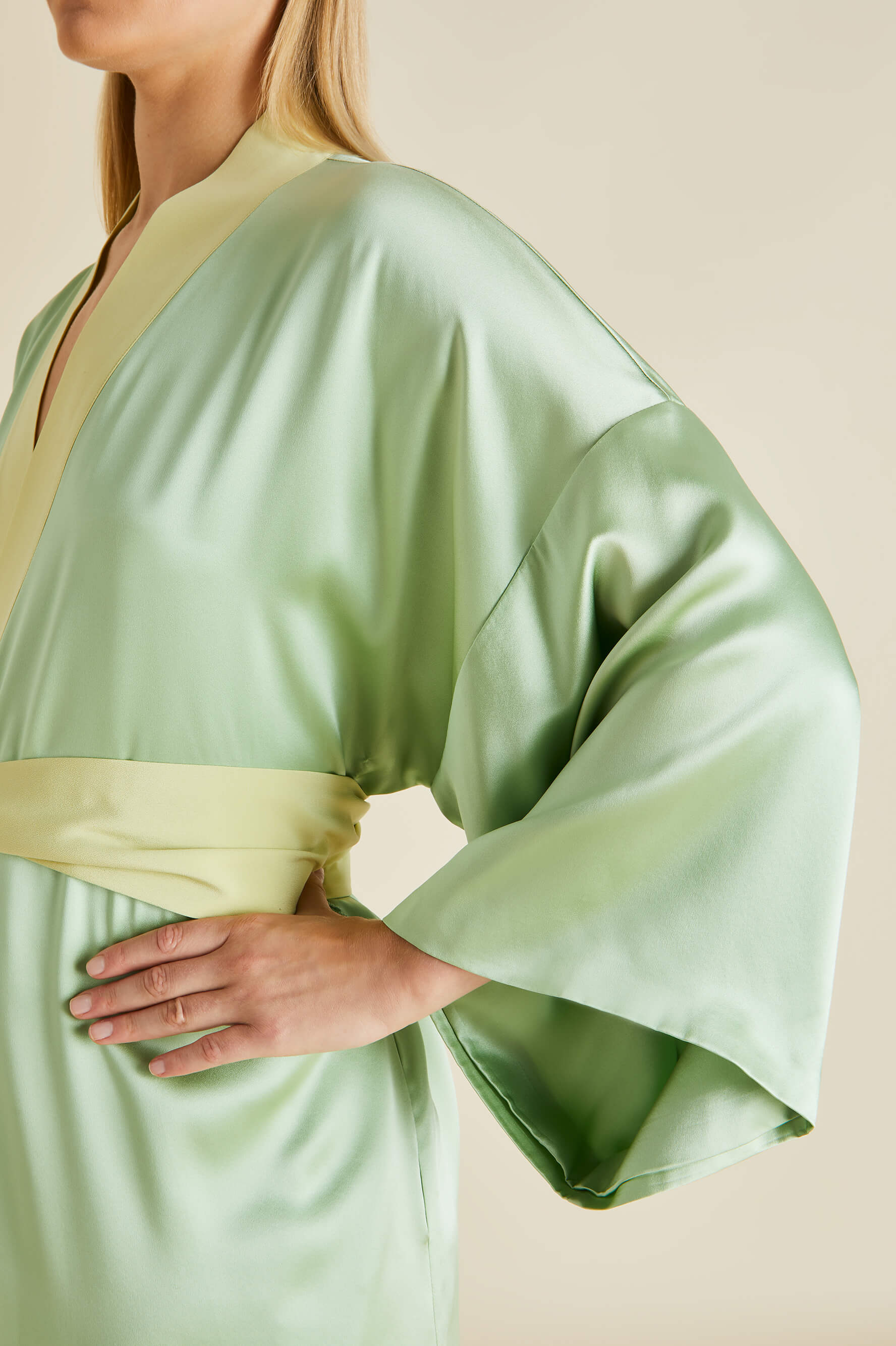 Queenie Green Robe in Silk Satin