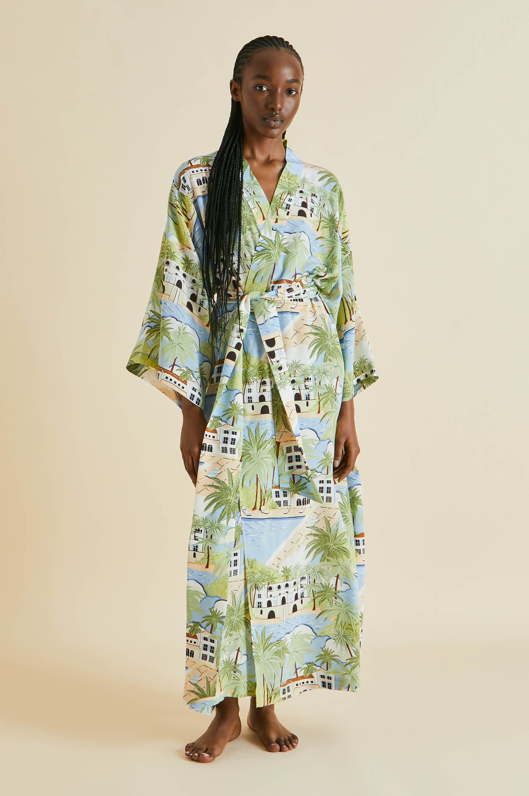 Queenie Pablo Green Palm Silk Crêpe de Chine Robe