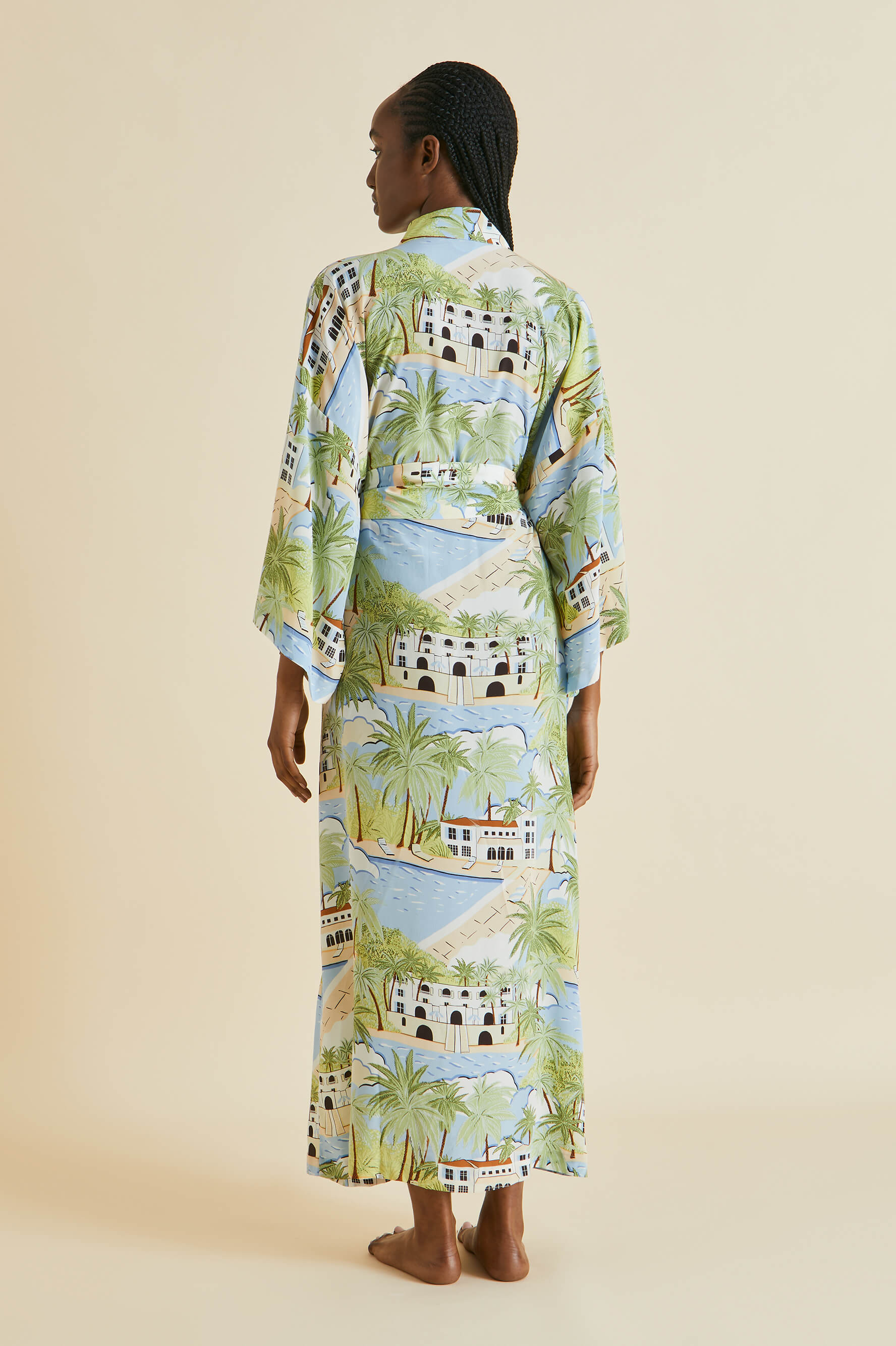 Queenie Pablo Green Palm Silk Crêpe de Chine Robe