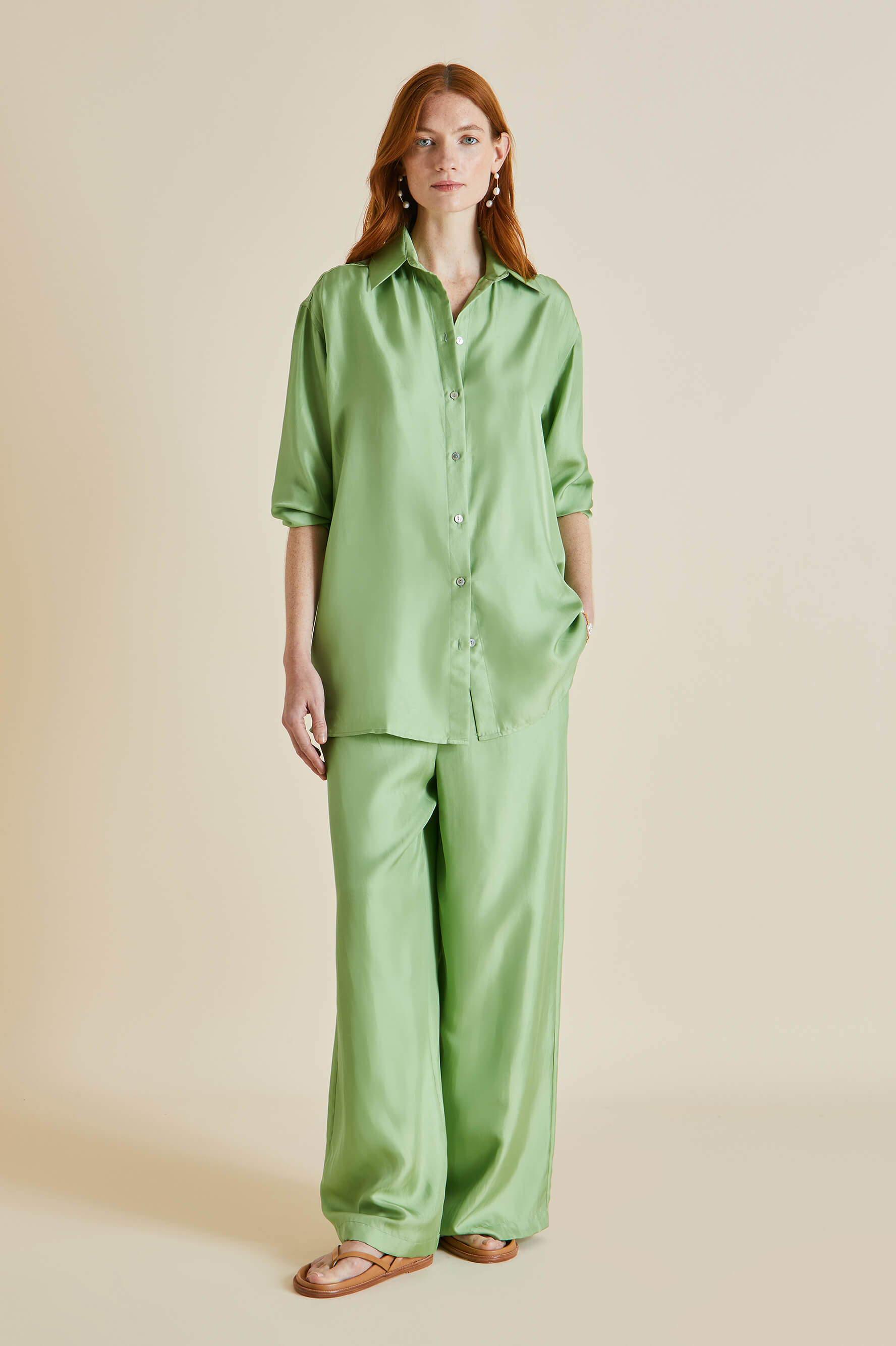 Wolfe Seafoam Green Silk Twill Pyjamas