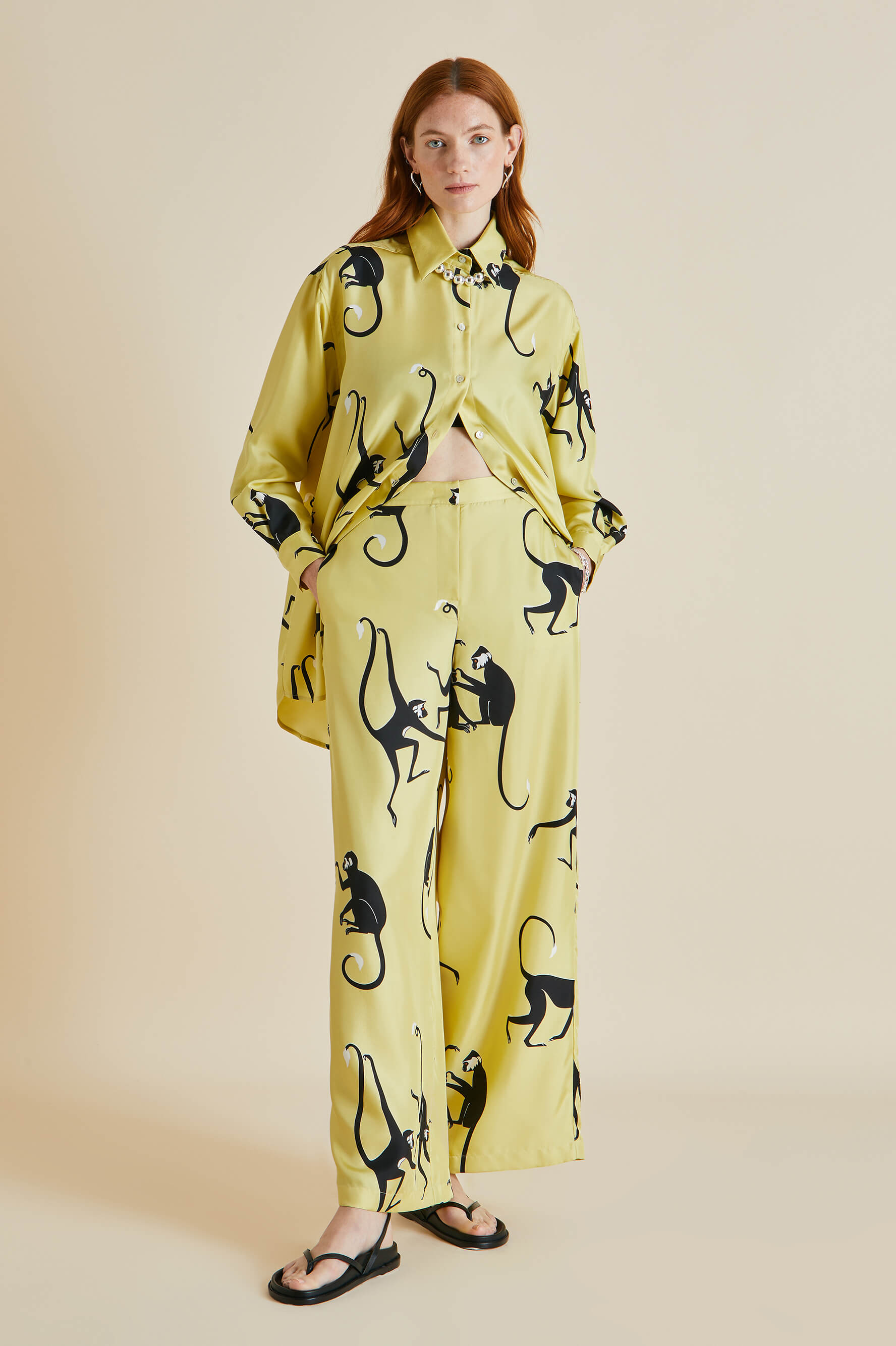 Wolfe Paloma Yellow Monkey Silk Twill Pyjamas