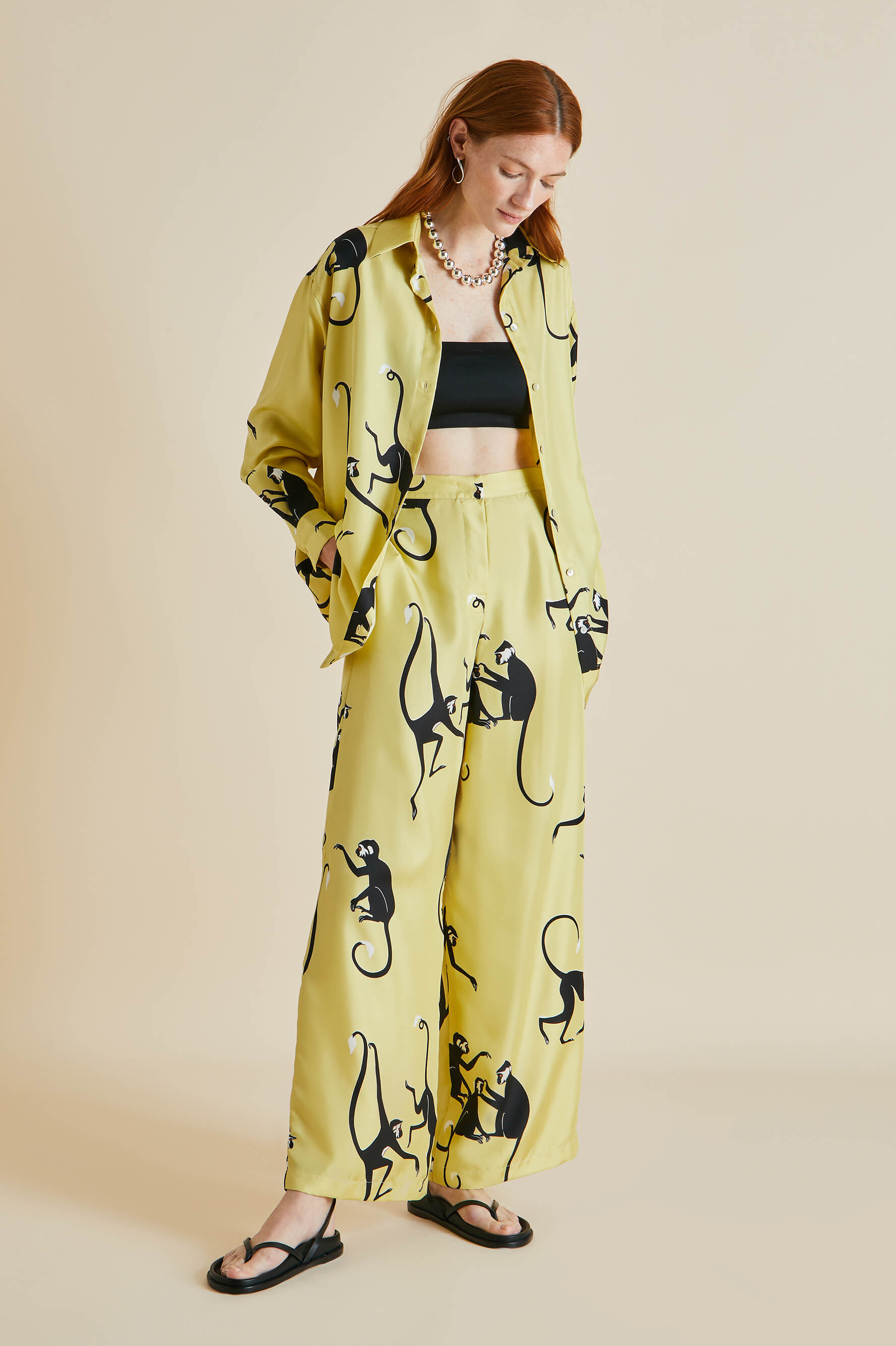 Wolfe Paloma Yellow Monkey Silk Twill Pyjamas