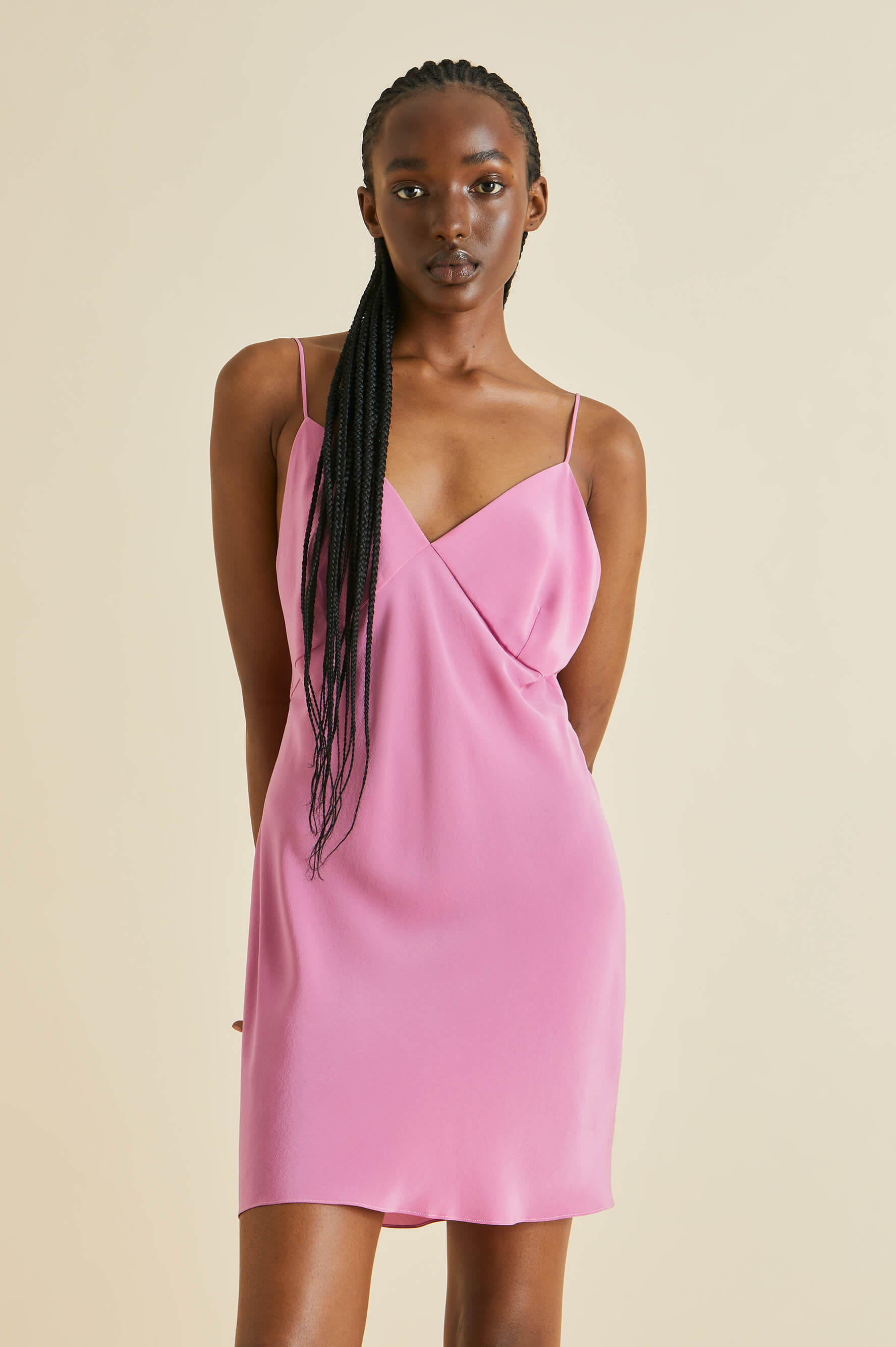 Xena Pink Silk Crêpe de Chine Slip Dress