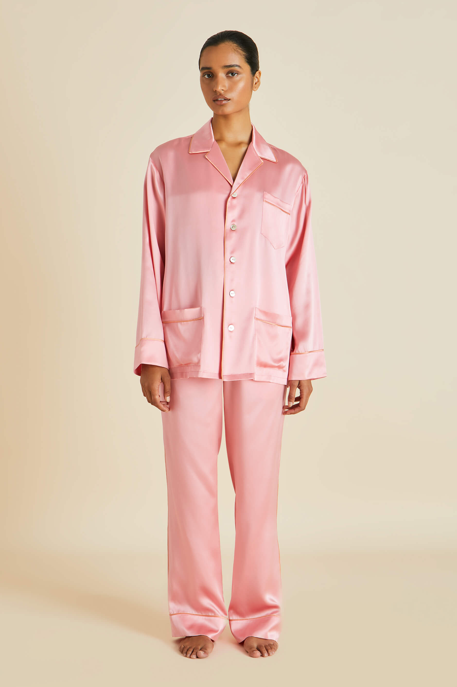 Yves Pink Pyjamas in Silk Satin