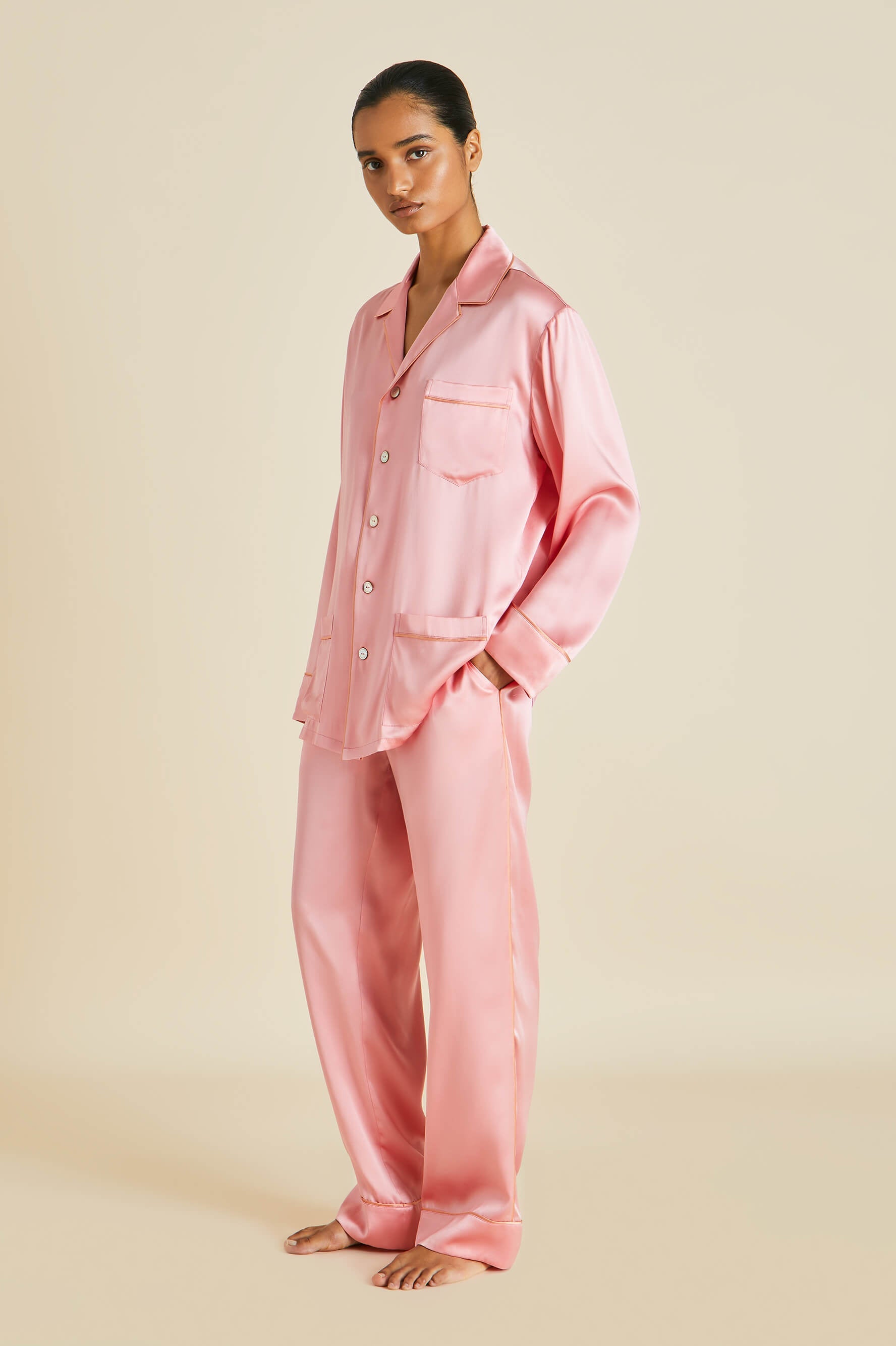 Yves Pink Pyjamas in Silk Satin