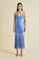 Zoya Blue Fringed Silk Satin Slip Dress