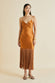 Zoya Bronze Fringed Silk Satin Slip Dress