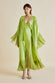 Zoya Palm Green Silk Satin Fringed Slip Dress