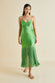 Zoya Parakeet Green Fringed Silk Satin Slip Dress